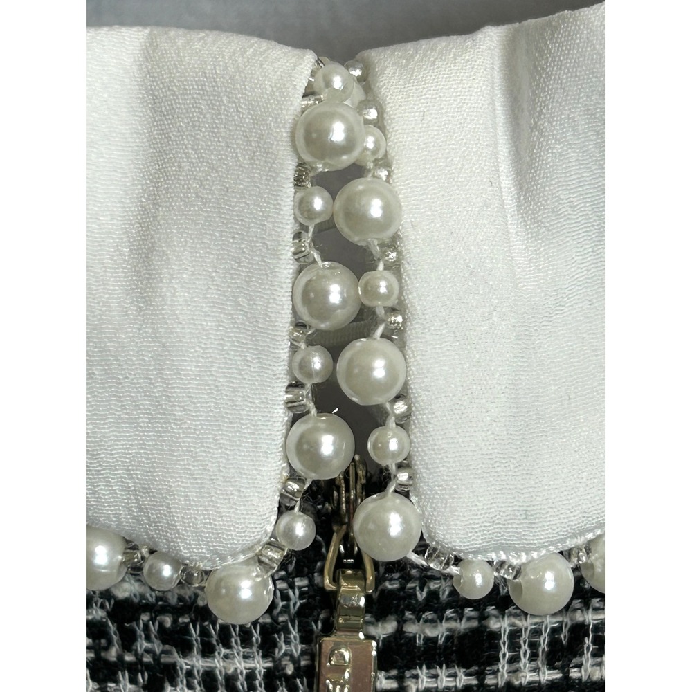Karl Lagerfeld Paris Tweed Mini Dress Black Whte Faux Pearl Short Puff Sleeve 12 - Picture 11 of 16